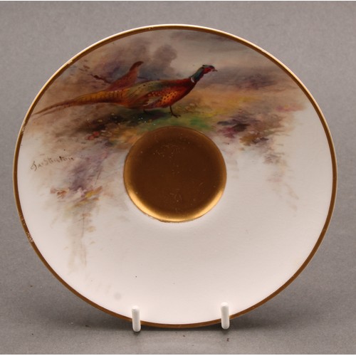 161 - A set of six Royal Worcester coffee cups and saucers, painted by James Stinton, signed, with pheasan... 