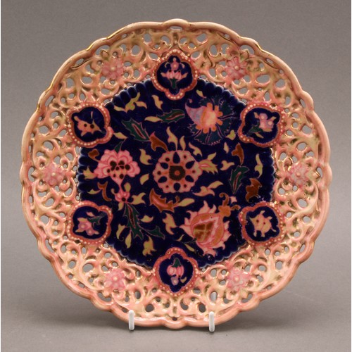 279 - A Zsolnay Pecs shaped circular plate, reticulated border, 22cm diam, printed and impressed marks, c.... 