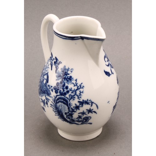 164 - A Worcester Fence pattern baluster sparrow beak cream jug, transfer printed in tones of underglaze b... 