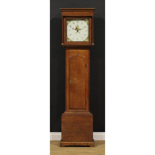 2420 - A George III oak longcase clock, 30.5cm square painted dial inscribed with Arabic numerals, date ape... 