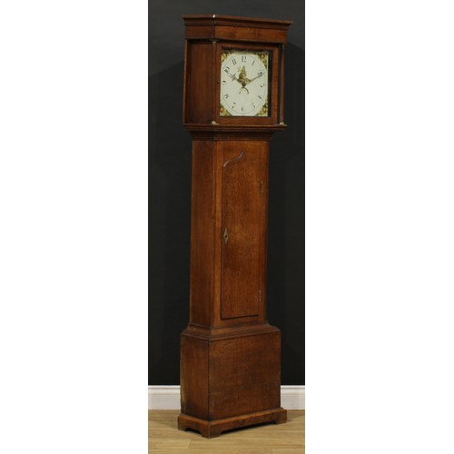 2420 - A George III oak longcase clock, 30.5cm square painted dial inscribed with Arabic numerals, date ape... 