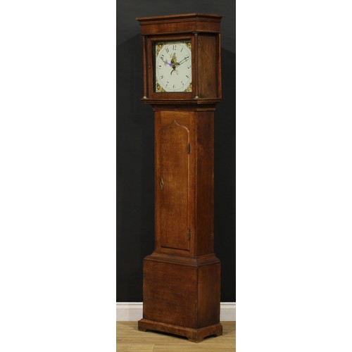 2420 - A George III oak longcase clock, 30.5cm square painted dial inscribed with Arabic numerals, date ape... 