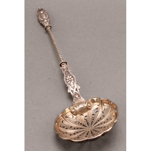 650 - A 19th century Swedish silver sifter spoon, fluted circular bowl, twisted haft, 21.5cm long, date co... 