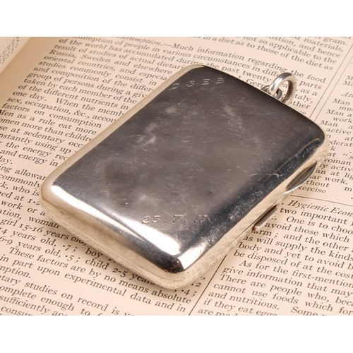 1029 - An Edwardian silver combination stamp, sovereign and half sovereign case, hinged cover, gilt interio... 