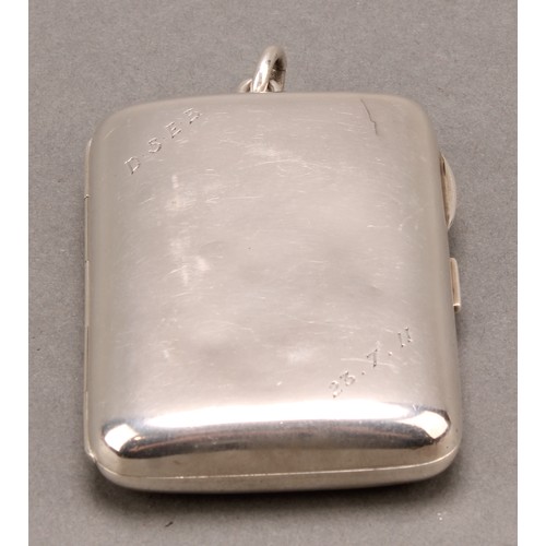 1029 - An Edwardian silver combination stamp, sovereign and half sovereign case, hinged cover, gilt interio... 