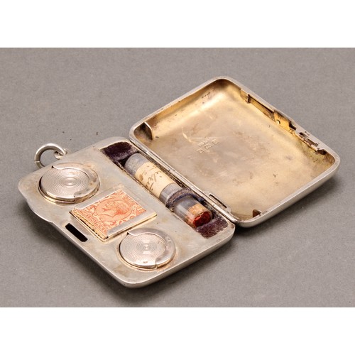 1029 - An Edwardian silver combination stamp, sovereign and half sovereign case, hinged cover, gilt interio... 