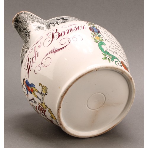 1 - A 19th century English pottery ovoid jug, inscribed Richd. Bonser, and transfer printed with the far... 