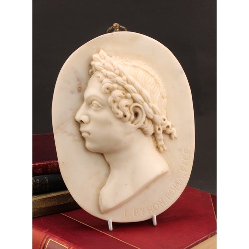 1953 - Byronmania and The Cult of Byron - a 19th century marble oval bas relief portrait plaque, depicting ... 