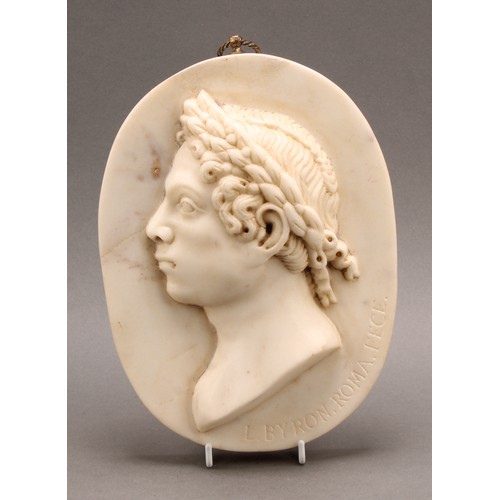 1953 - Byronmania and The Cult of Byron - a 19th century marble oval bas relief portrait plaque, depicting ... 