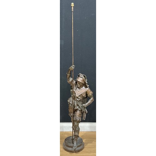 2485 - An early 20th century bronzed spelter figural floor lamp, modelled as a Flemish foot soldier, 163cm ... 