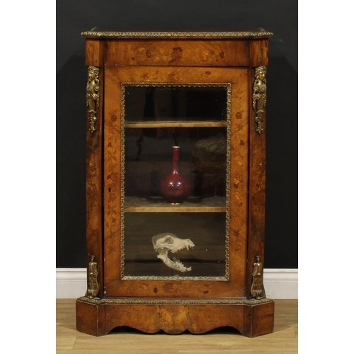 2356 - A Franglais gilt metal mounted walnut and marquetry pier cabinet, glazed door enclosing two shelves,... 