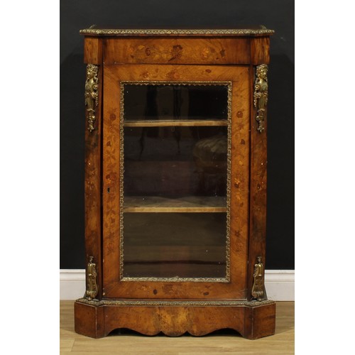 2356 - A Franglais gilt metal mounted walnut and marquetry pier cabinet, glazed door enclosing two shelves,... 