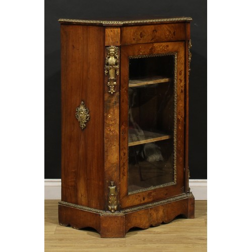 2356 - A Franglais gilt metal mounted walnut and marquetry pier cabinet, glazed door enclosing two shelves,... 