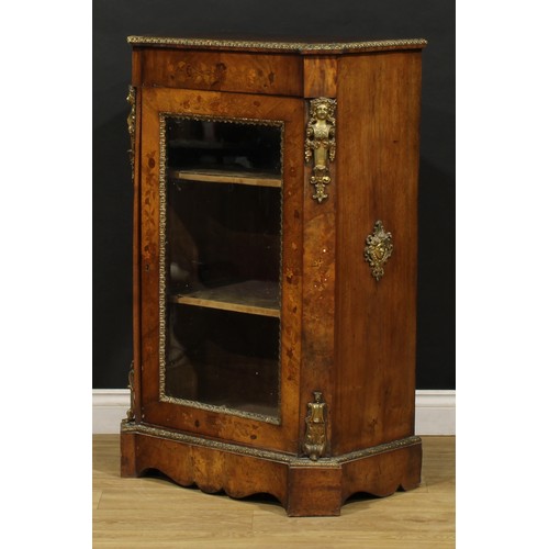 2356 - A Franglais gilt metal mounted walnut and marquetry pier cabinet, glazed door enclosing two shelves,... 