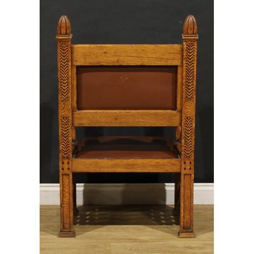 1511 - An Arts & Crafts oak and parquetry armchair, in the manner of Ambrose Heal, 110.5cm high, 68cm wide,... 