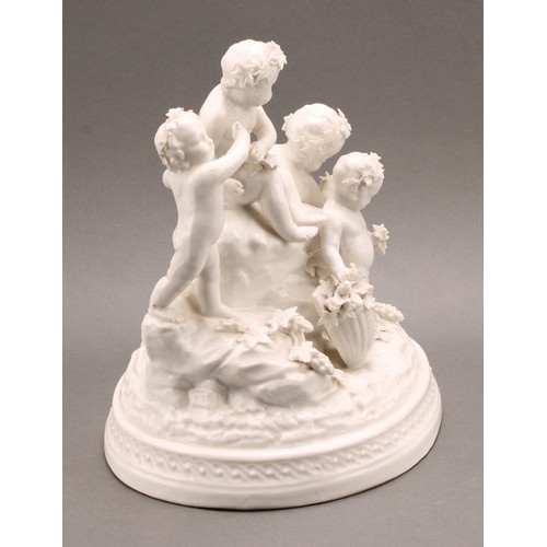 216 - A 19th century Italian blanc de chine porcelain figure group, of four putti gathering fruiting vine ... 