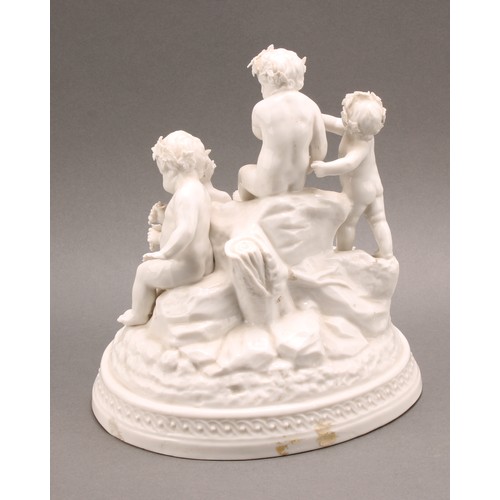 216 - A 19th century Italian blanc de chine porcelain figure group, of four putti gathering fruiting vine ... 