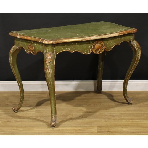 1887 - A 19th century Italian parcel-gilt and green painted pier table, possibly Venetian, serpentine top, ... 