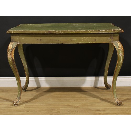 1887 - A 19th century Italian parcel-gilt and green painted pier table, possibly Venetian, serpentine top, ... 