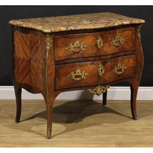 1883 - A 19th century French Louis XV Revival gilt metal mounted kingwood serpentine commode, marble top ab... 