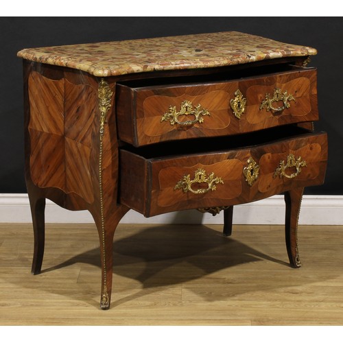 1883 - A 19th century French Louis XV Revival gilt metal mounted kingwood serpentine commode, marble top ab... 