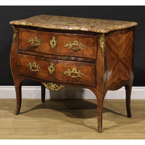 1883 - A 19th century French Louis XV Revival gilt metal mounted kingwood serpentine commode, marble top ab... 