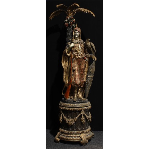 2549 - K. Namphet (contemporary) a substantial Orientalist polychrome decorated gilt and silvered bronze fi... 