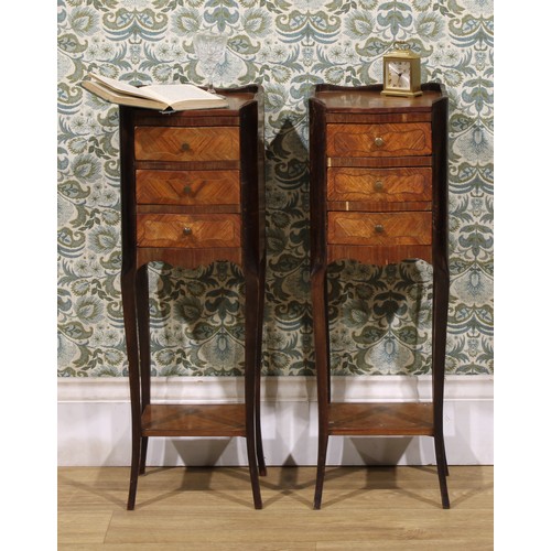 2410 - A pair of Louis XV Revival kingwood tables de nuit, of small and neat proportions, 73cm high, 24cm w... 