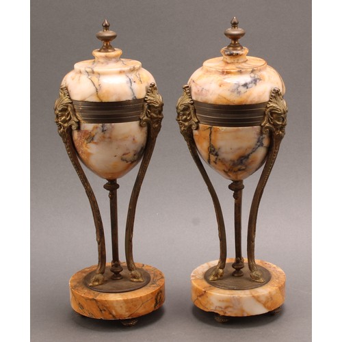 2086 - A pair of Louis XVI Revival gilt metal mounted marble mantel urns, 29.5cm high, early 20th century