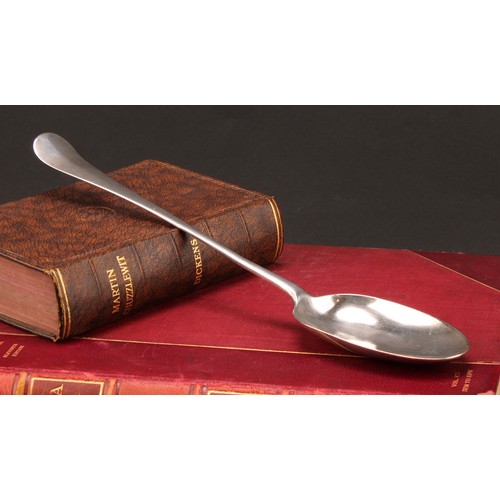 759 - A George II silver serving spoon, Ebanezer Coker, London 1745, 32cm long, 118.9g