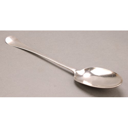 759 - A George II silver serving spoon, Ebanezer Coker, London 1745, 32cm long, 118.9g