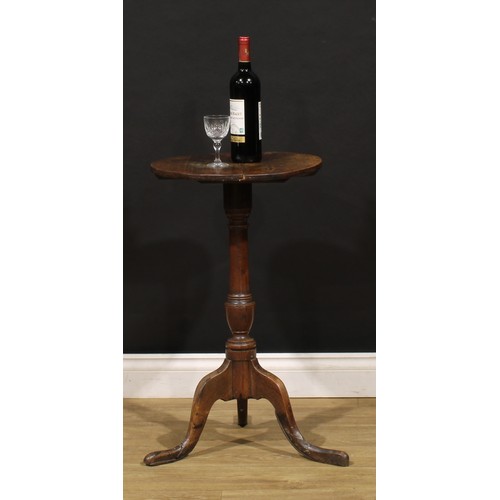 1502 - A George III fruitwood and mahogany tripod wine table, circular top, turned column, cabriole legs, 7... 