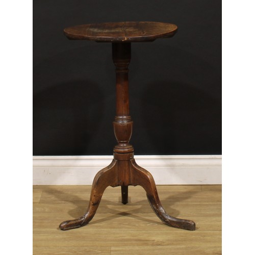 1502 - A George III fruitwood and mahogany tripod wine table, circular top, turned column, cabriole legs, 7... 