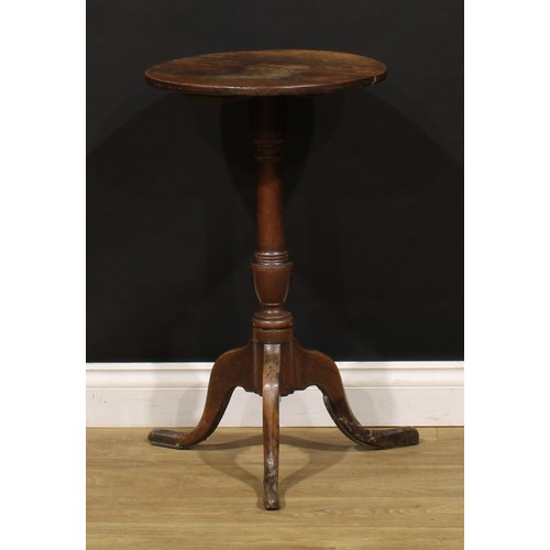 1502 - A George III fruitwood and mahogany tripod wine table, circular top, turned column, cabriole legs, 7... 