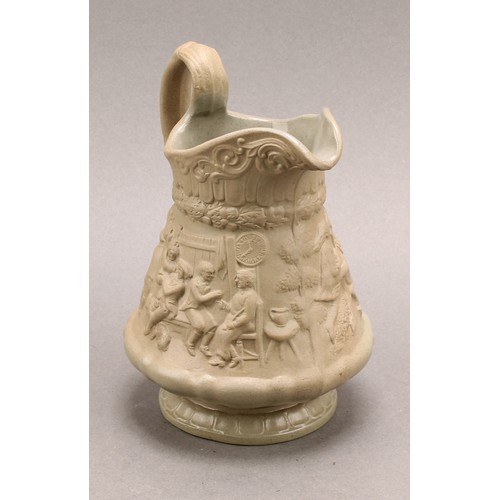 17 - An early Victorian William Ridgway & Co. relief moulded buff jug, with Tam O' Shanter scenes, 20cm h... 