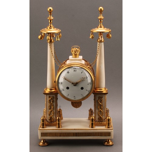 2448 - A French Louis XVI Revival gilt metal mounted marble portico clock, 11cm convex dial inscribed with ... 