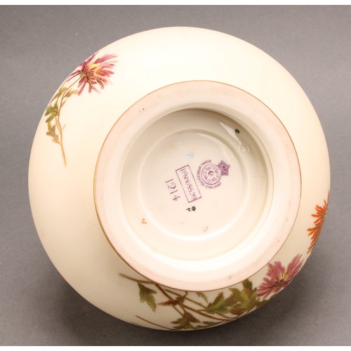 109 - A Royal Worcester reticulated pot pourri vase, decorated with floral sprigs, on a blush ivory ground... 