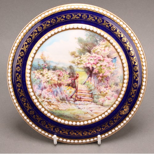 195 - A Royal Crown Derby circular compressed box and cover, painted by John Porter Wale, signed, with an ... 