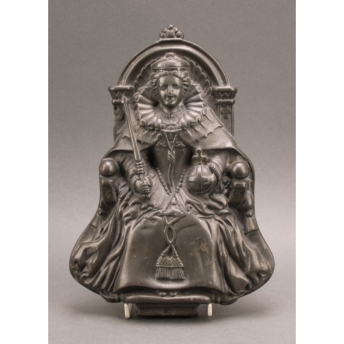 2217 - A brass tampion plaque, of Elizabeth I, commissioned for the H.M.S. Queen Elizabeth WWI dreadnought ... 