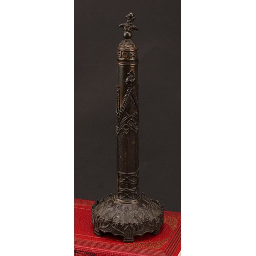 2203 - A Gothic Revival dark patinated bronze Day's patent chimney ornament face screen, cast throughout wi... 