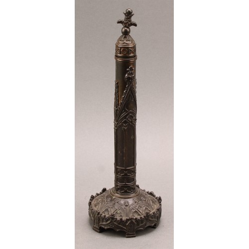 2203 - A Gothic Revival dark patinated bronze Day's patent chimney ornament face screen, cast throughout wi... 