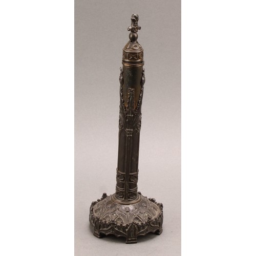 2203 - A Gothic Revival dark patinated bronze Day's patent chimney ornament face screen, cast throughout wi... 