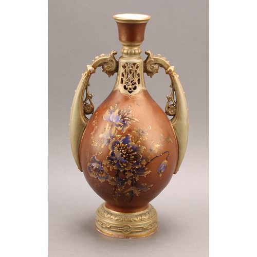 281 - An Ernst Wahliss Vienna ovoid vase, decorated with flowers and gilt, 34cm high, printed marks, c.190... 