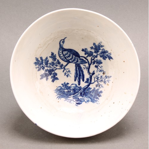 163 - A Worcester Birds in Branches pattern circular bowl, transfer printed in tones of underglaze blue, 1... 