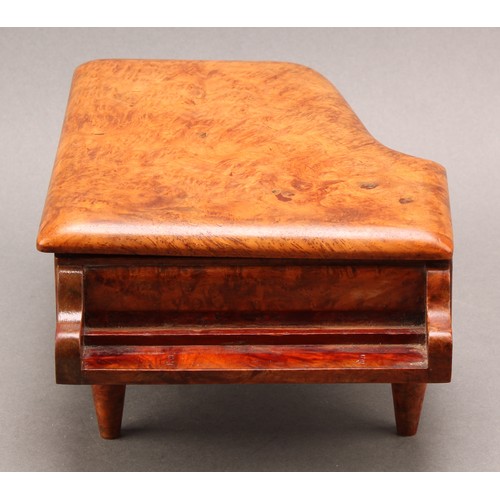 2339 - An early 20th century burr walnut novelty musical table vesta, as a grand piano, hinged cover enclos... 