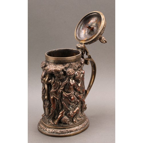 698 - A Victorian Historicist parcel-gilt electrotype flagon, after a 17th century example, a Bacchanalian... 