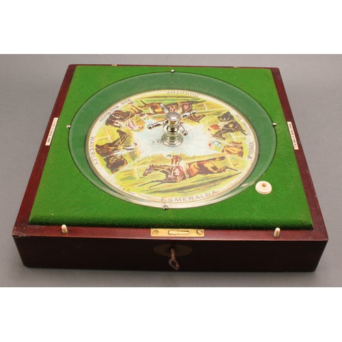 2346 - An early 20th century parlour game, Sandown, by F.H. Ayres Ltd, London, ivorine badges, mahogany cas... 