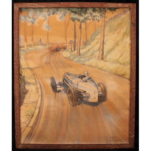 495 - Roy Anthony Nockolds (1911–1979)
Motor Racing,
indistinctly signed, pastel and watercolour, 55cm x 4... 