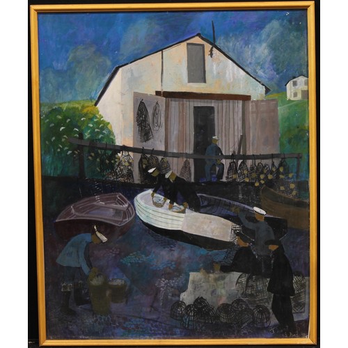 496 - S Pond (mid-20th century)
The Boat House,
signed, dated ‘55, acrylic, 75.5cm x 60.5cm