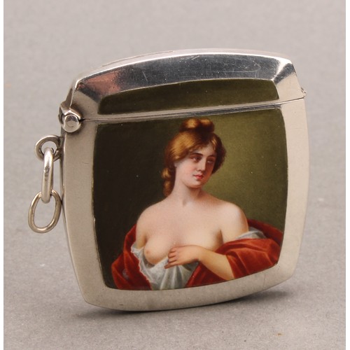 1102 - Erotica - an early 20th century Continental silver and enamel vesta case, decorated in polychrome wi... 